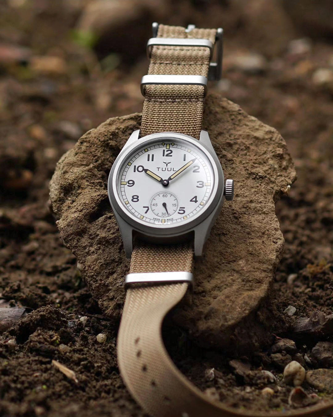 Khaki Nylon Military Strap - Stainless Steel