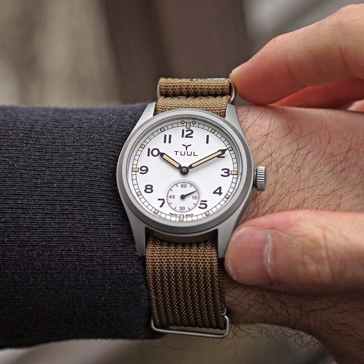 Khaki Nylon Military Strap - Stainless Steel