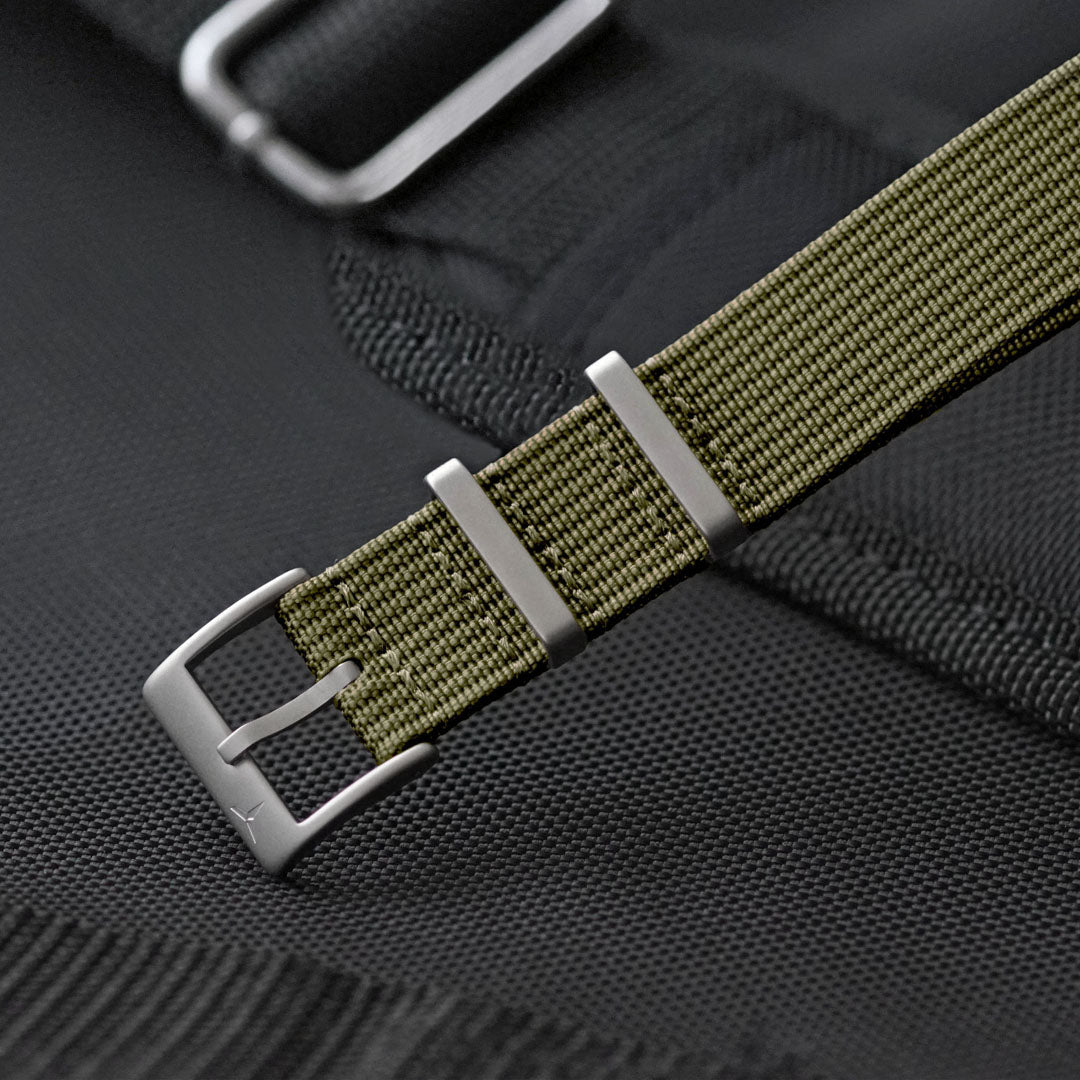 Army Drab Nylon Military Strap - Stainless Steel