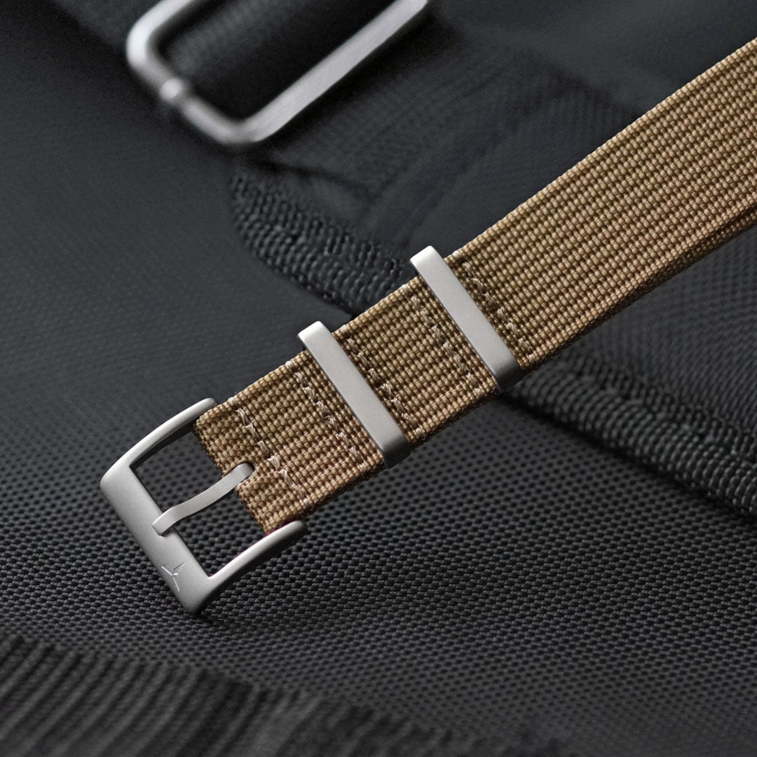 Khaki Nylon Military Strap - Stainless Steel